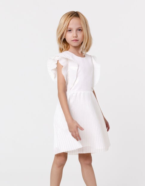 Girls’ ecru iridescent pleated dress with ruffled sleeves - IKKS