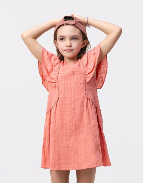 Pink dress with ruffles and lace for girl - IKKS