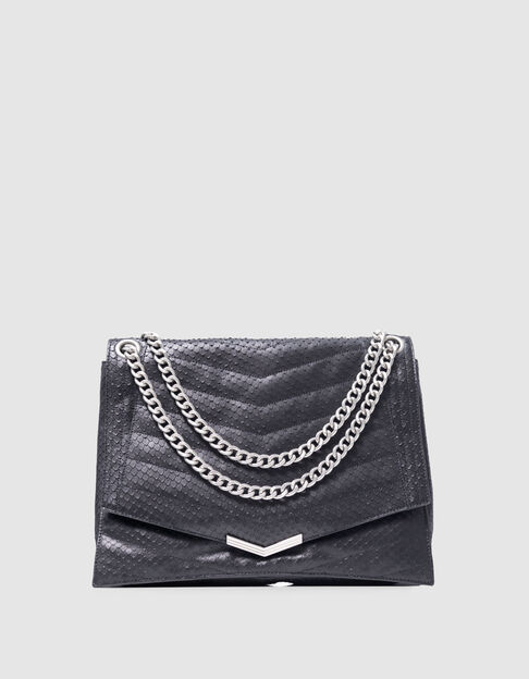 THE 1. bag black leather embossed python effect XL Woman - IKKS