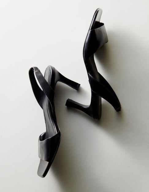 Women's black leather heeled sandals with elastic strap - IKKS