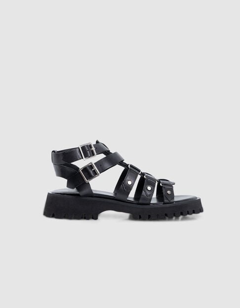 Women's black leather spartan sandals - IKKS
