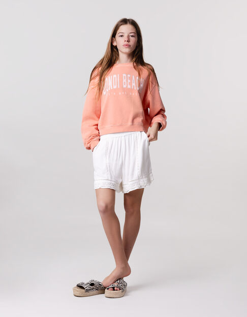 Ecru shorts with lace details bohemian spirit for girls - IKKS