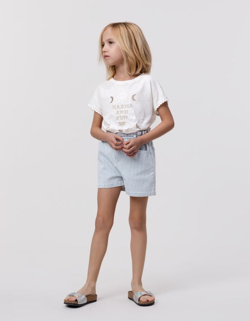 White jean shorts with blue stripes for girl - IKKS