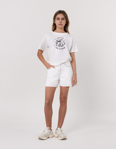 White denim shorts with blue stitching for girl - IKKS