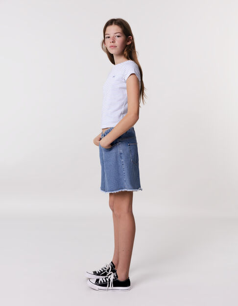 Blue denim shorts with fringed edges for girl - IKKS