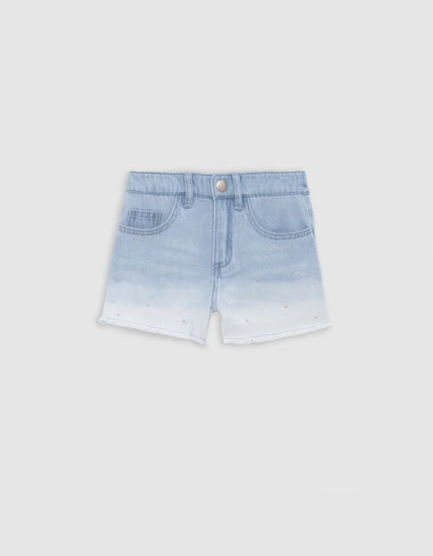 Waterless blue denim shorts with deep dye effect for girl - IKKS
