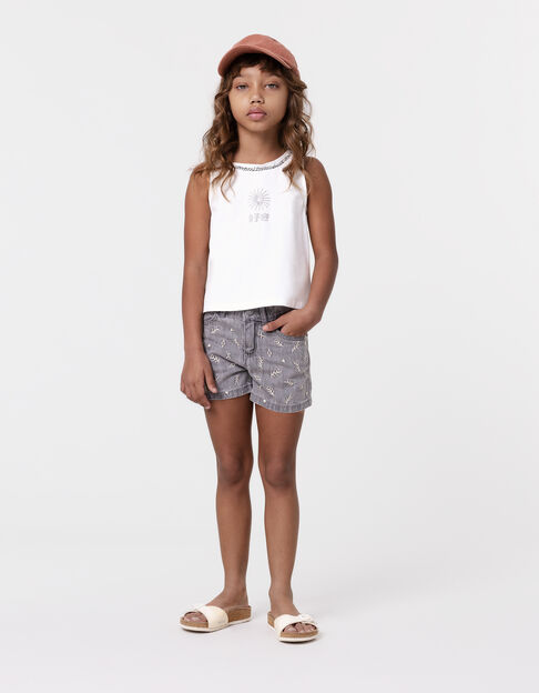 Organic cotton grey denim shorts embroidered for girl - IKKS