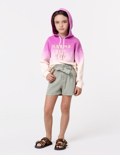 Khaki denim shorts with studded belt and eyelets for girl - IKKS