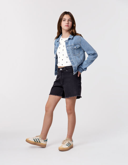 Black jean shorts Waterless fringed edges for girl - IKKS