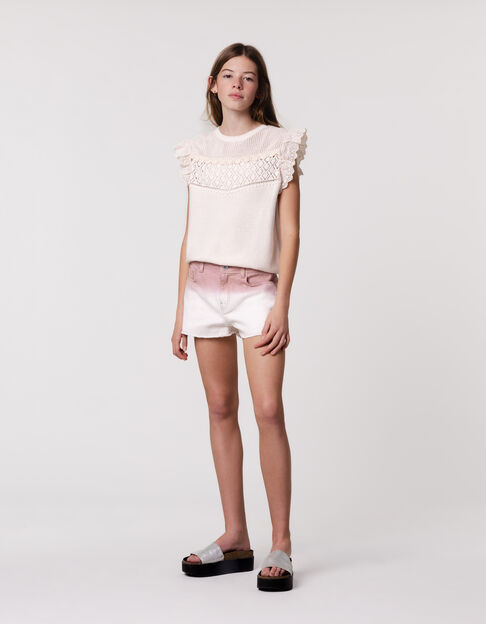Pink fringed denim shorts deep dye effect for girl - IKKS