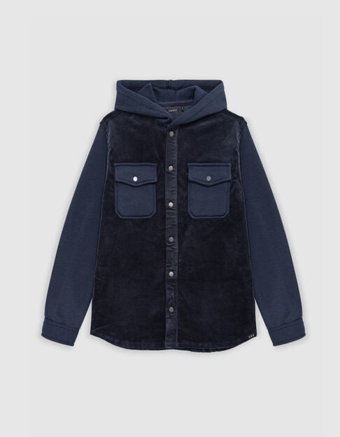 Boy's navy two-ply hooded overshirt - IKKS