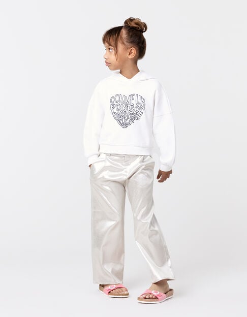Girl's white hoodie with heart-shaped embroidered message - IKKS