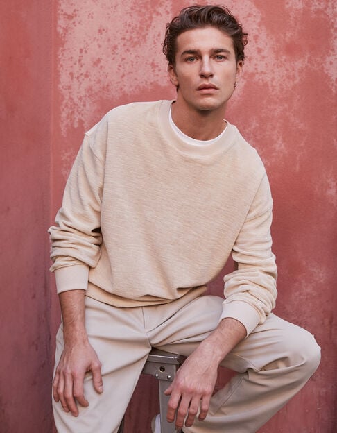Men’s beige organic cotton terry cloth sweatshirt - IKKS