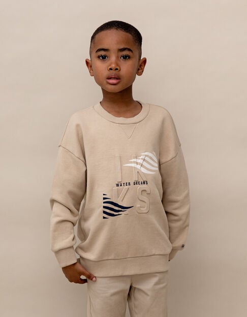 Beige sweatshirt with embossed logo and stripes for boy - IKKS