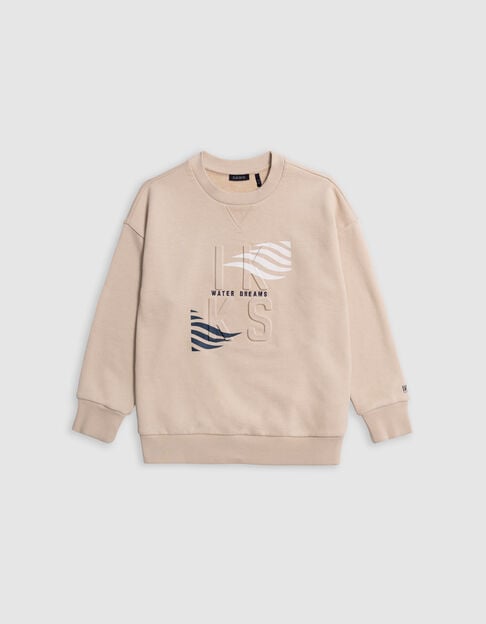 Beige sweatshirt with embossed logo and stripes for boy - IKKS