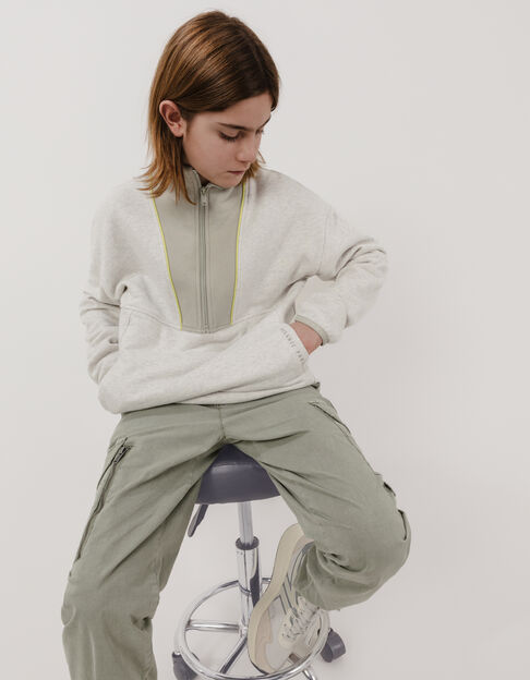 Grey and khaki trucker sweatshirt aniseed piping for boy - IKKS