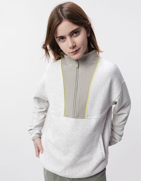 Grey and khaki trucker sweatshirt aniseed piping for boy - IKKS