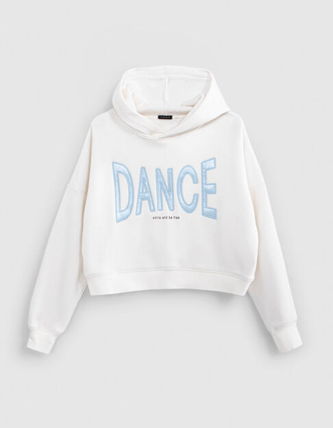 Girl's ecru maxi sweatshirt with blue embroidered message - IKKS