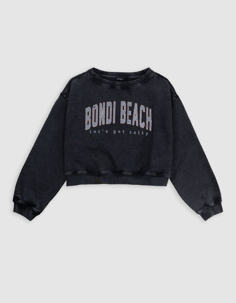 Grey cropped sweatshirt with sequined message for girl - IKKS