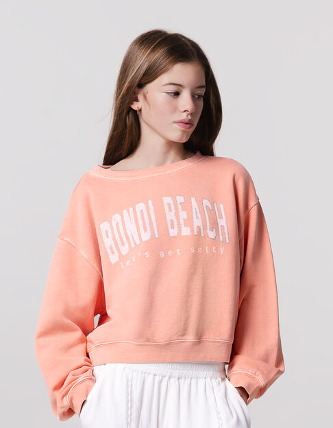 Girl's orange cropped glitter message sweatshirt - IKKS