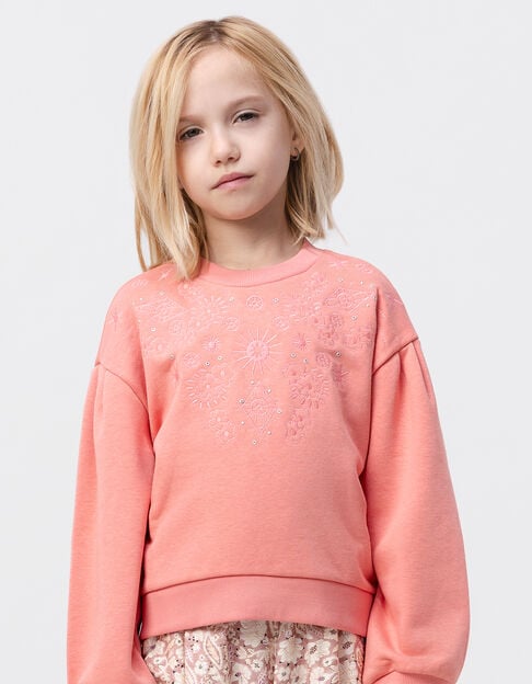 Pink sweatshirt with embroidery and eyelets for girl - IKKS