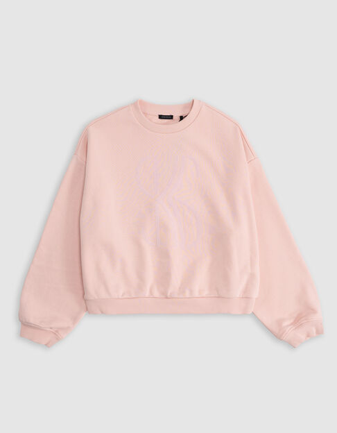 Pink monogrammed velour sweater for girls - IKKS