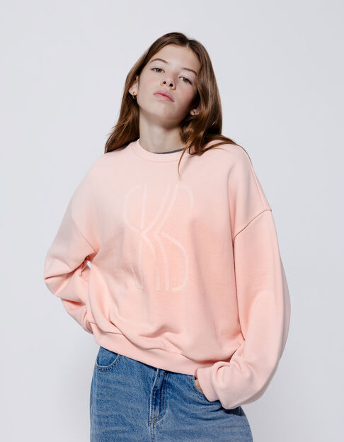 Pink monogrammed velour sweater for girls - IKKS