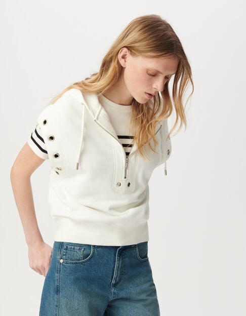 White sleeveless hoodie with eyelet décor - IKKS