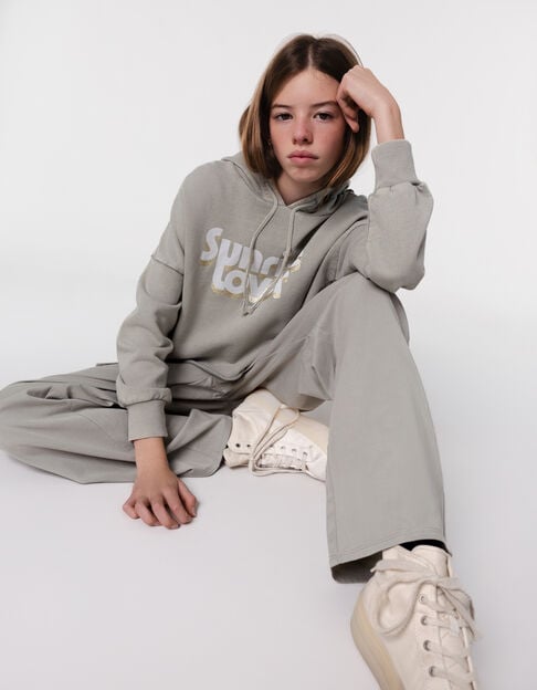 Green cropped hoodie with glitter message for girl - IKKS