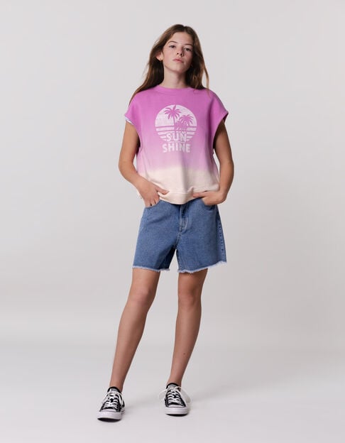 Girl's purple sleeveless deep dye sweatshirt with message - IKKS