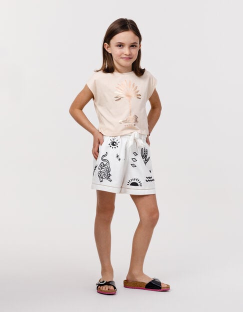 Beige organic cotton tiger palm t-shirt copper girl - IKKS