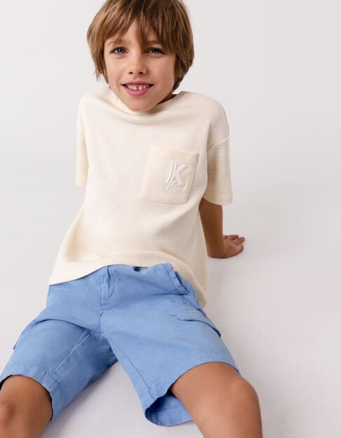Beige jacquard t-shirt with embroidered pocket for boys - IKKS