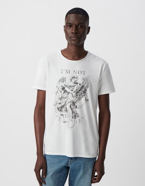 Men’s white organic cotton T-shirt with angel-guitarist - IKKS