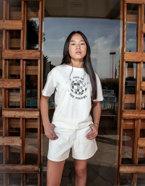 White t-shirt organic cotton faceted ball for girl - IKKS