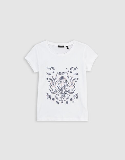 White organic cotton t-shirt with aquatic design for girl - IKKS