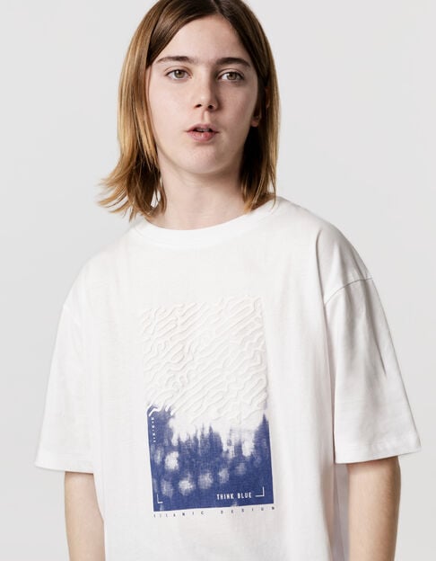White organic cotton t-shirt with flocked waves for boys - IKKS