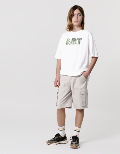 White T-shirt organic cotton maxi pixelated message boy - IKKS