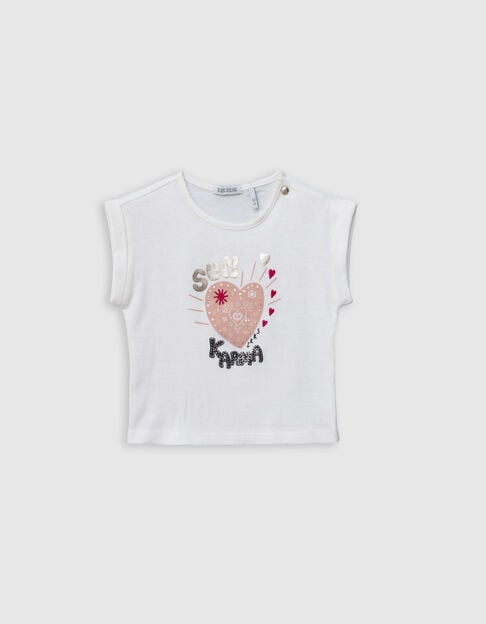 White organic cotton T-shirt with message for girl - IKKS