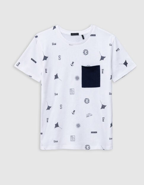 White organic cotton T-shirt with aquatic motifs for boy - IKKS