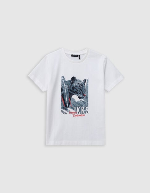 Boy's white organic cotton panther t-shirt - IKKS