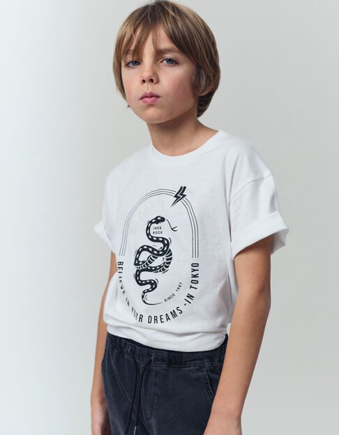 Reflective white organic cotton snake T-shirt for boys - IKKS