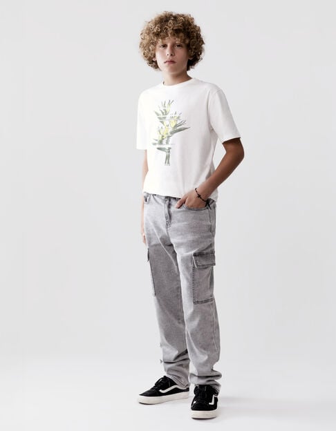 White T-shirt organic cotton visual pixellated foliage boy - IKKS