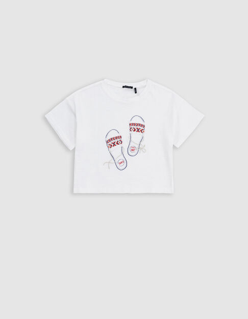 White t-shirt embroidered sandals for girl - IKKS