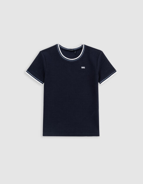 Boys’ blue T-shirt with textured stripes - IKKS