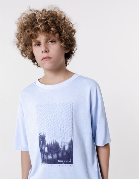 Blue organic cotton t-shirt flocked with sea waves for boy - IKKS