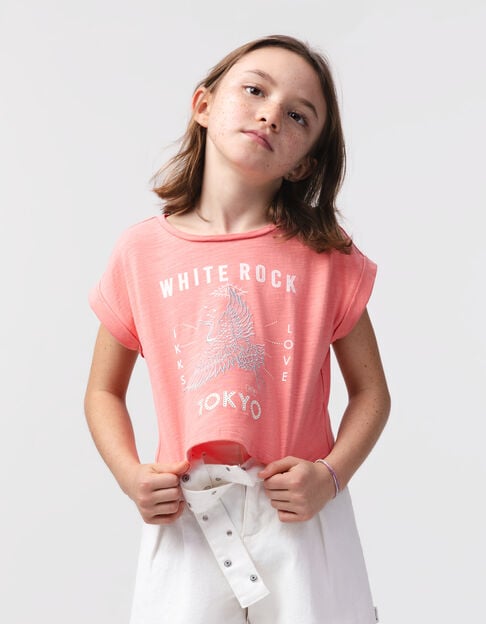 Coral organic cotton silver bird t-shirt for girl - IKKS