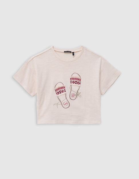 Cream t-shirt embroidered sandals for girl - IKKS