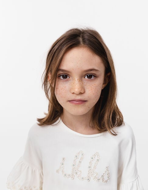 Ecru organic cotton embroidered t-shirt IKKS ecru girl - IKKS