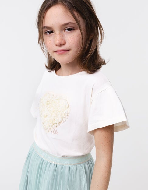 Ecru organic cotton heart t-shirt for girl - IKKS