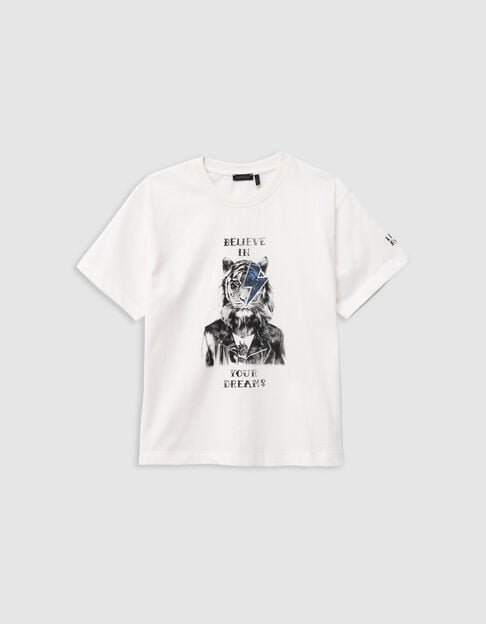 Ecru organic cotton tiger-lightning t-shirt for boy - IKKS